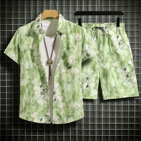 Men's Hawaiian Style Beach Pants Loose Quick-dry Casual Short Sleeve Printed Shirt Suit