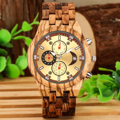 New Multi-functional Calendar Full Wood Band Quartz Watch