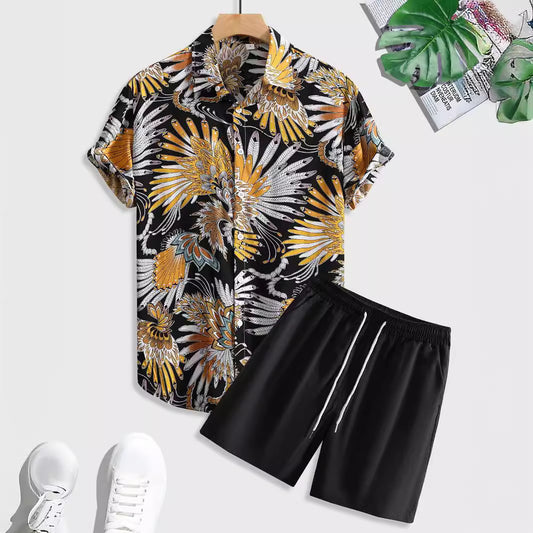 Men's Printed Casual Style Short Sleeve Shirt Outfit