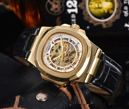 Barrel-shaped Leather Belt Men's Waterproof Mechanical Watch