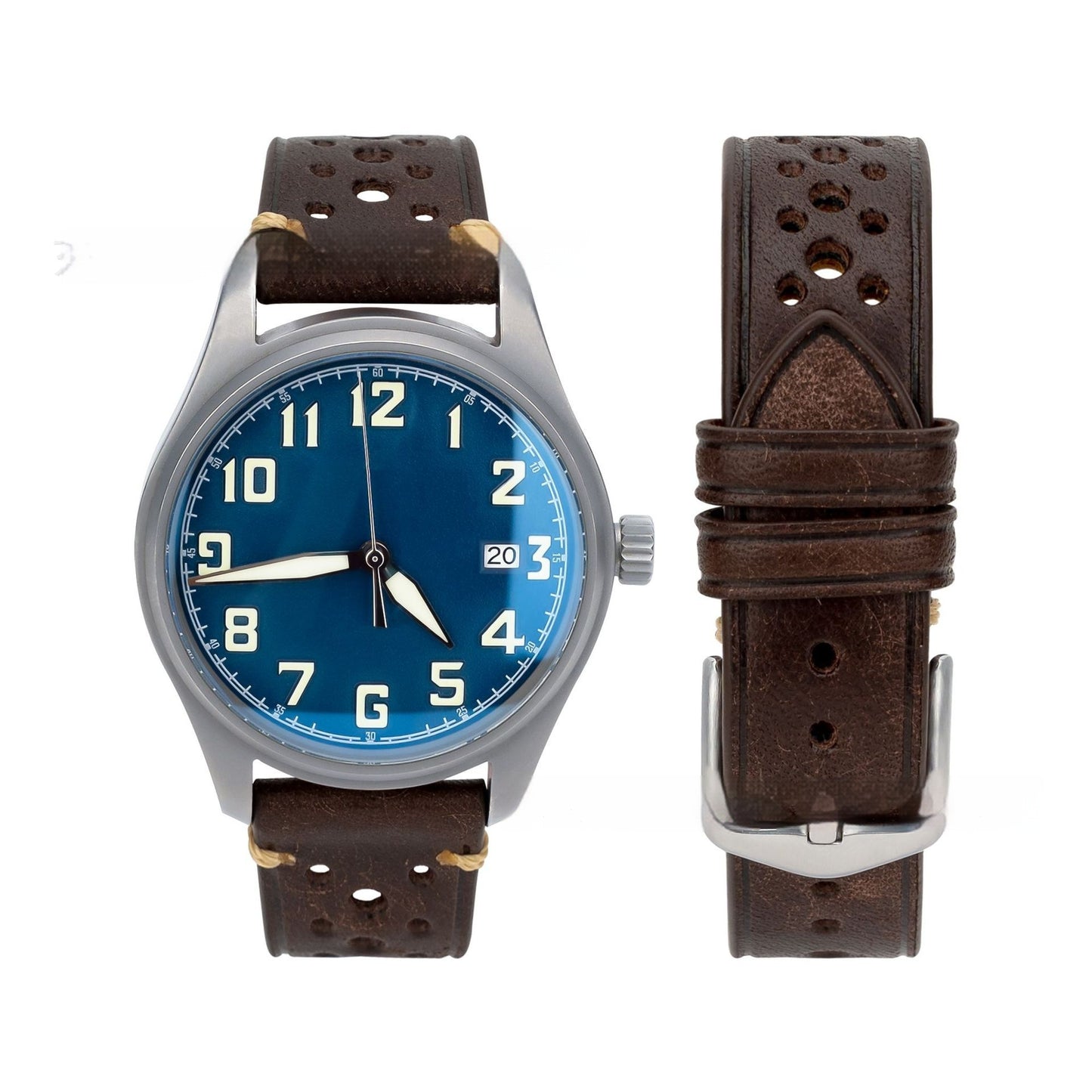 20mm Watch First Layer Cow Leather Watch Strap Retro Comfort