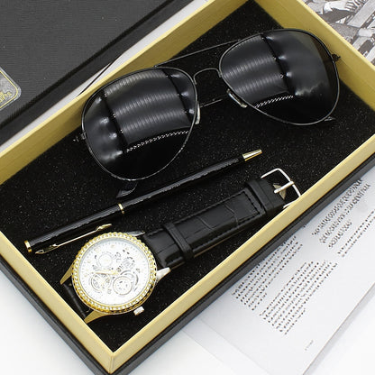 Men's Quartz Watch Business Sunglasses Sunglasses Pen Gift Set