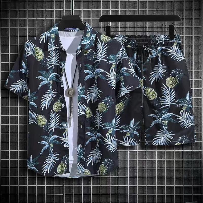 Men's Hawaiian Style Beach Pants Loose Quick-dry Casual Short Sleeve Printed Shirt Suit