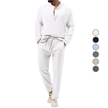 Solid Color Casual T-shirt Long Sleeve Shirt Trousers Suit