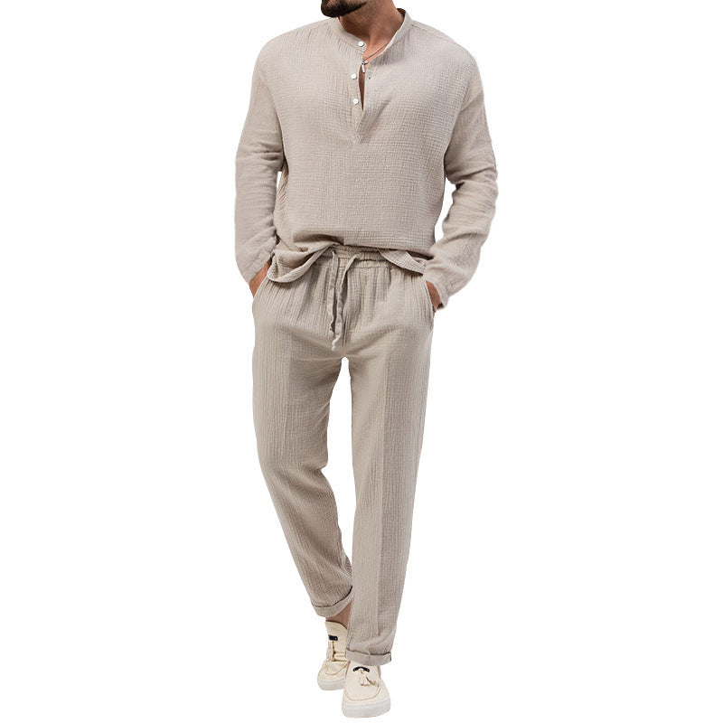 Solid Color Casual T-shirt Long Sleeve Shirt Trousers Suit