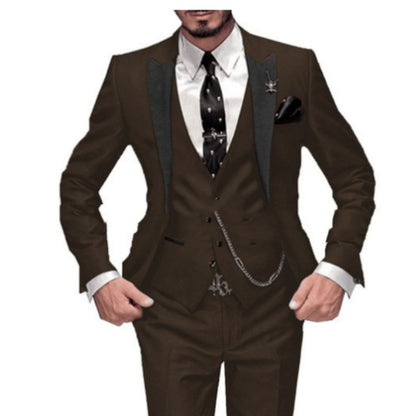 Men's Three-piece Suit Suit Black Turn-down Collar Color Matching Suit