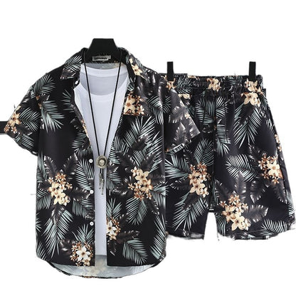 Men's Hawaiian Style Beach Pants Loose Quick-dry Casual Short Sleeve Printed Shirt Suit