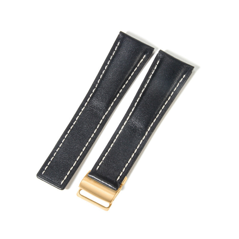 22mm 24mm Black Brown Blue Bamboo Grain Cowhide Watch Strap