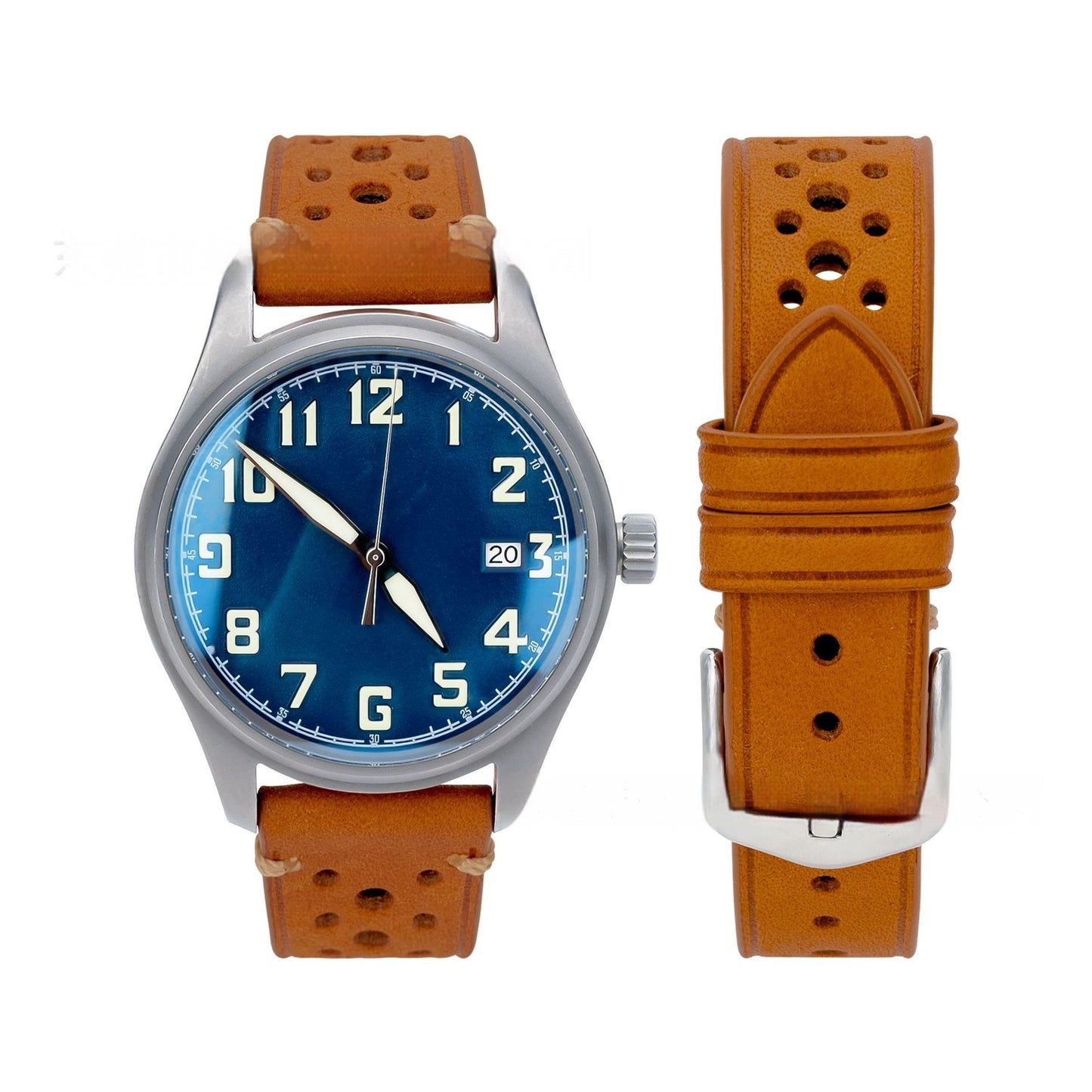 20mm Watch First Layer Cow Leather Watch Strap Retro Comfort